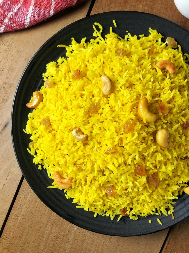 Bengali ‘Basanti Pulav’ with Dry Fruits