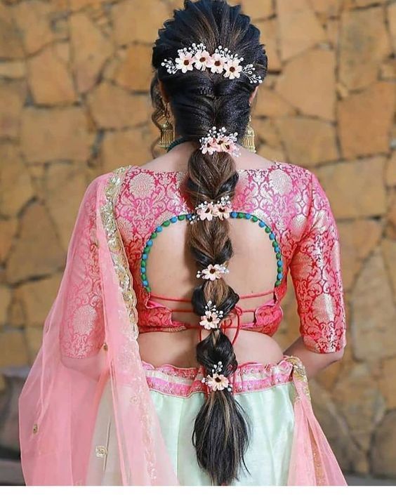 Long Hair Five-Part Modern Hairstyle for Lehenga