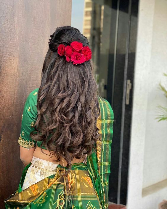 Open Hair Bollywood Curls Modern Hairstyle for Lehenga