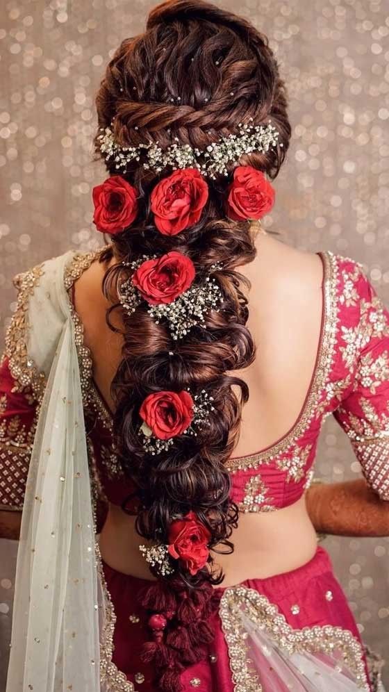 Roses for the Fish Plait Modern Hairstyle for Lehenga