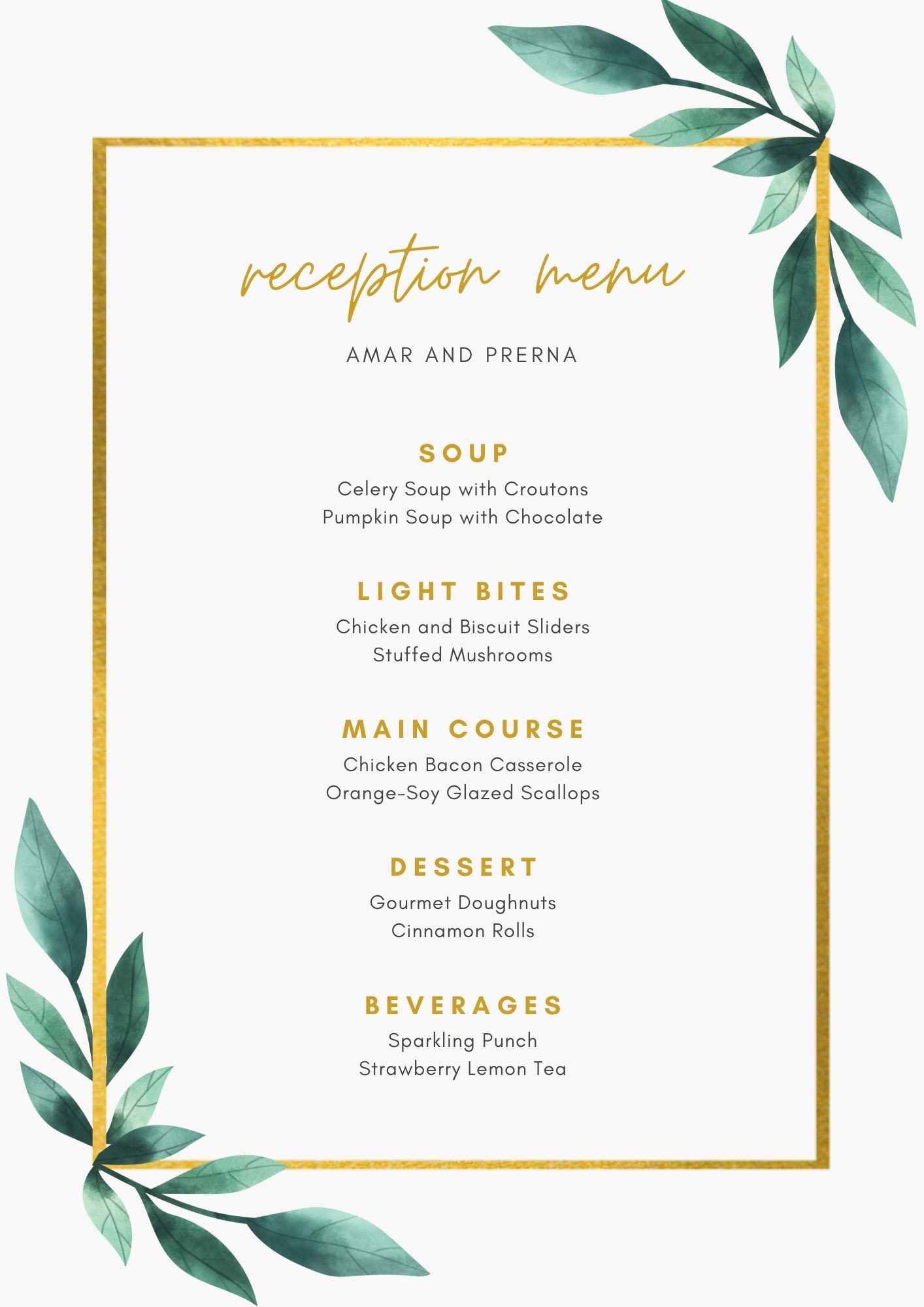 Tropical Bengali Wedding Menu Card