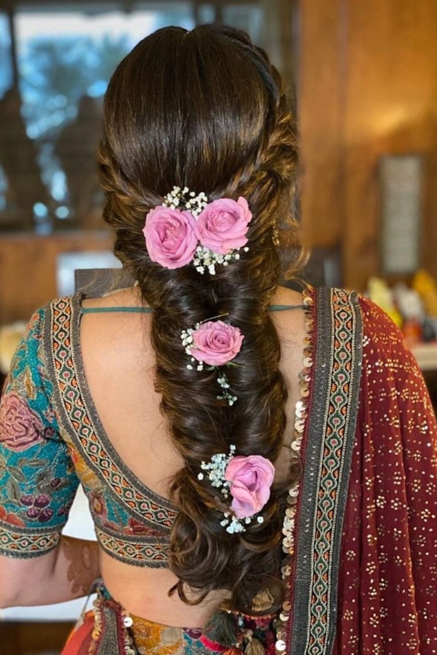 Broad Modern Hairstyle for Lehenga in Fish Plait