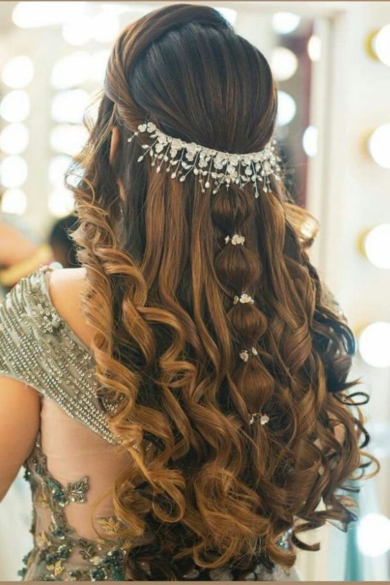 Back Hair Crystal Tiara Modern Hairstyle for Lehenga