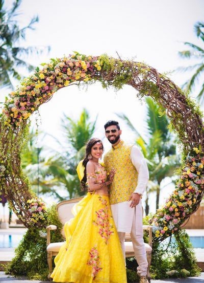 Rustic Arch Haldi Backdrop Decoration