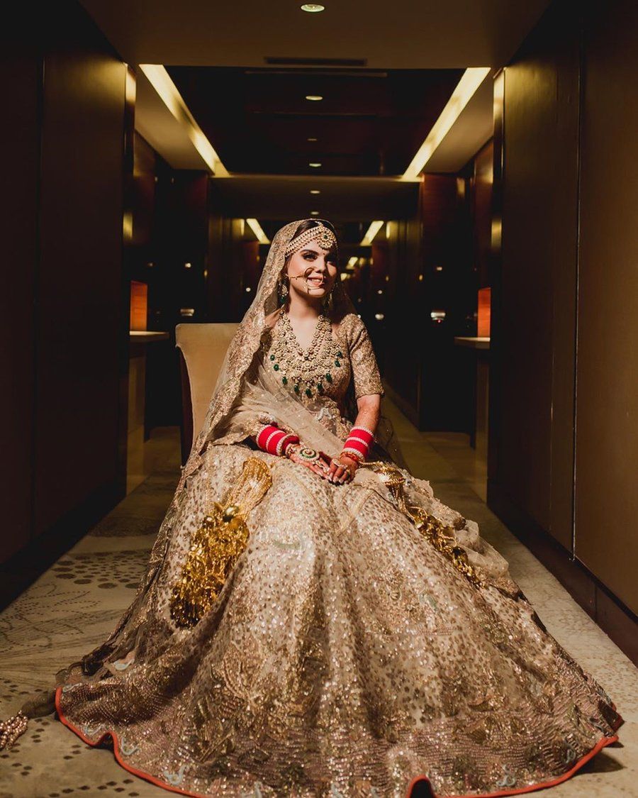 Sequin Work Golden Bridal Lehenga