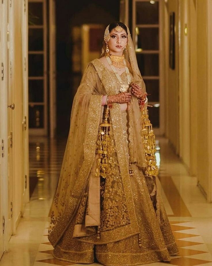 Sharara Style Golden Bridal Lehenga