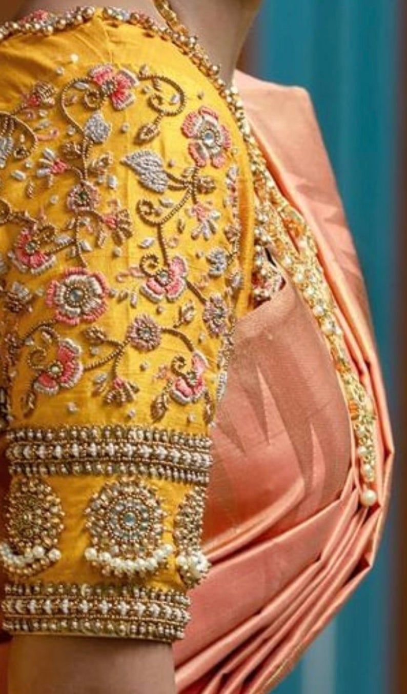 Yellow Kundan Marriage Bridal Maggam Work Blouse Designs