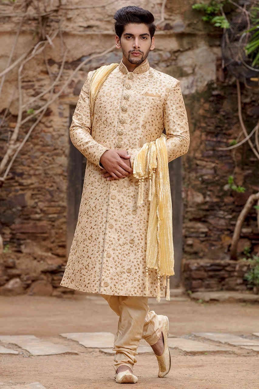 Beige Dulhe ki Sherwani with Zardozi Work 