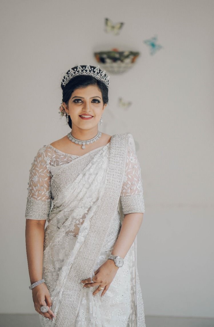 Silver White Saree Christian Wedding Dress