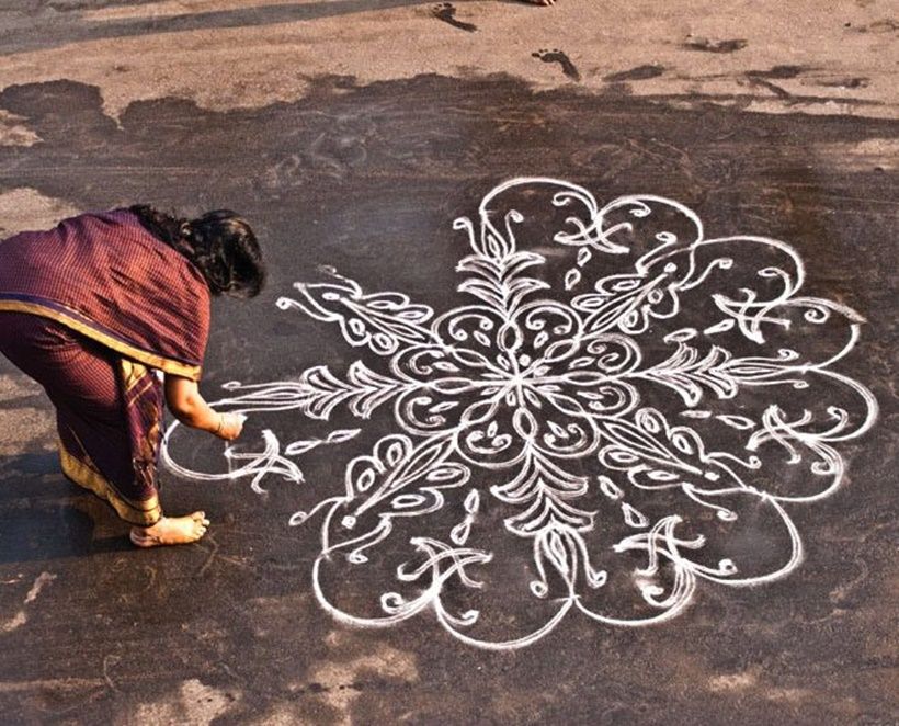 Top 15 Rangoli Kolam Designs in White and Red