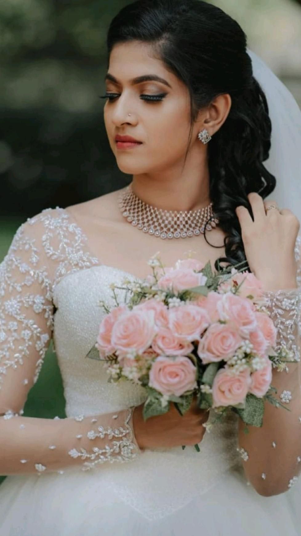 White Beadwork Christian Wedding Dress