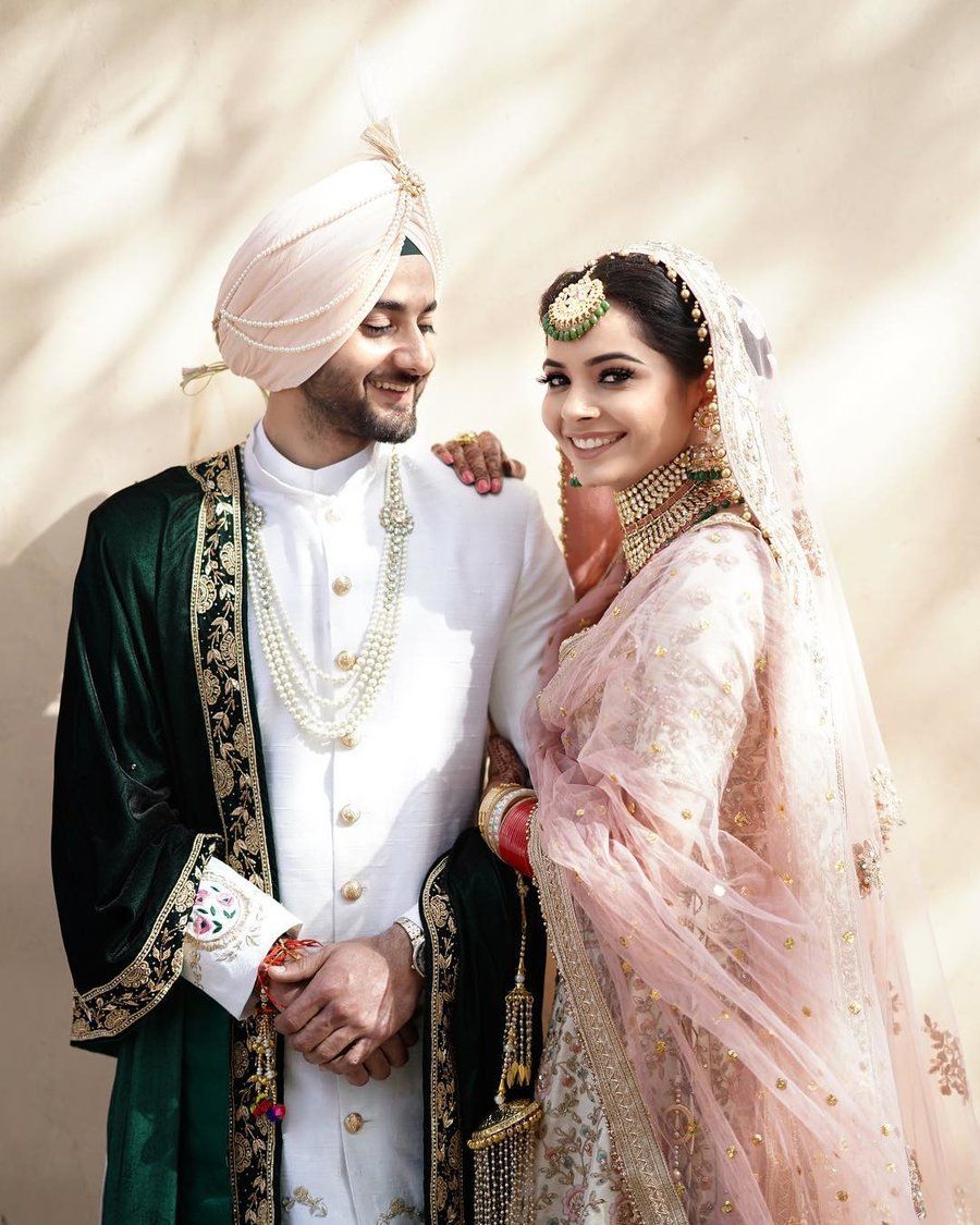 White Dulhe ki Sherwani with Green Shawl 