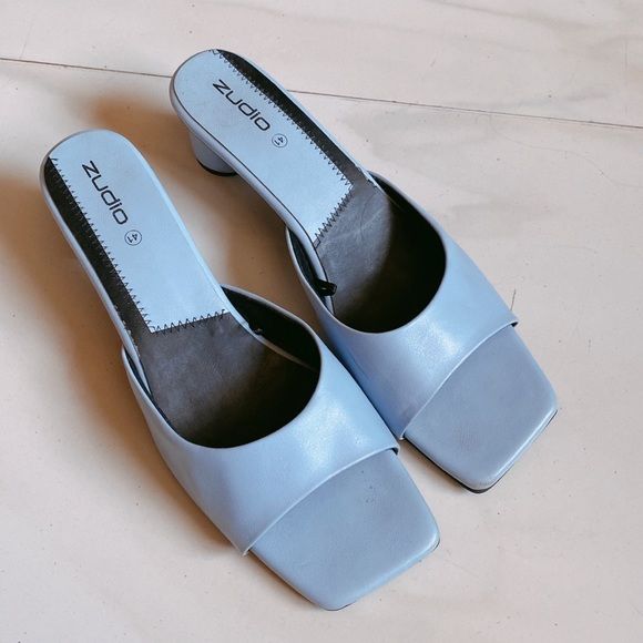Powder Blue Square Toe Heels by Zudio 