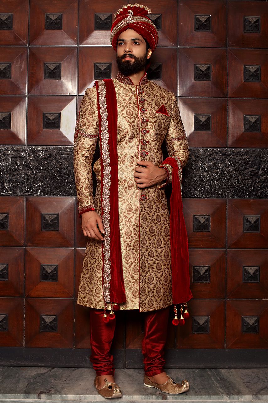 The Beige Zari Rajputi Sherwani Jodhpur