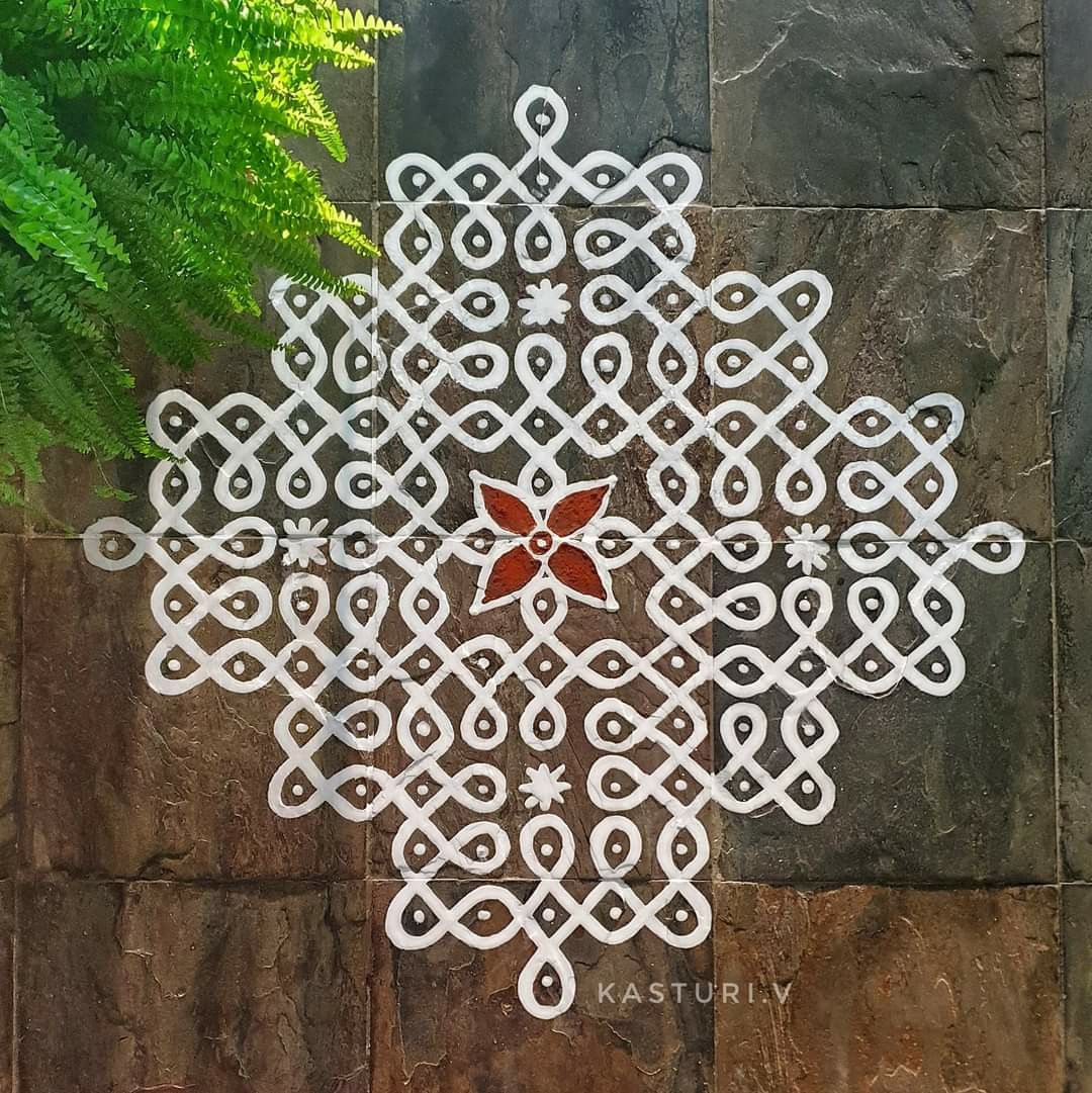 White and Red Rangoli Designs with Dots