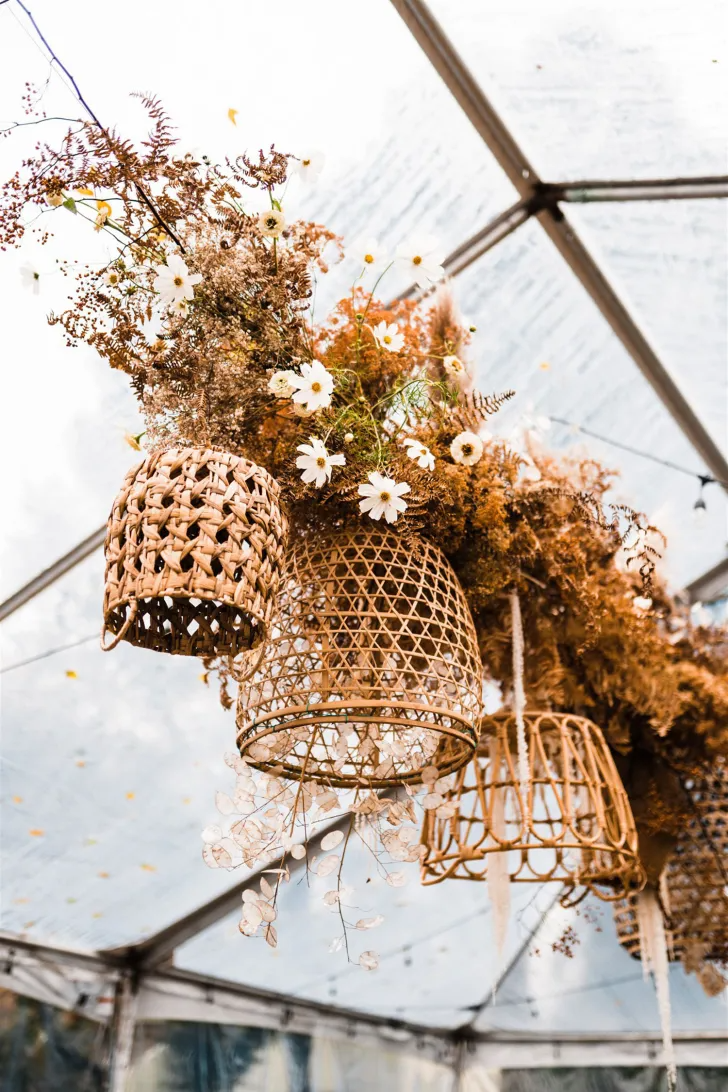 Wood Baskets as Lamps for Wedding Decoration Ideas at Home