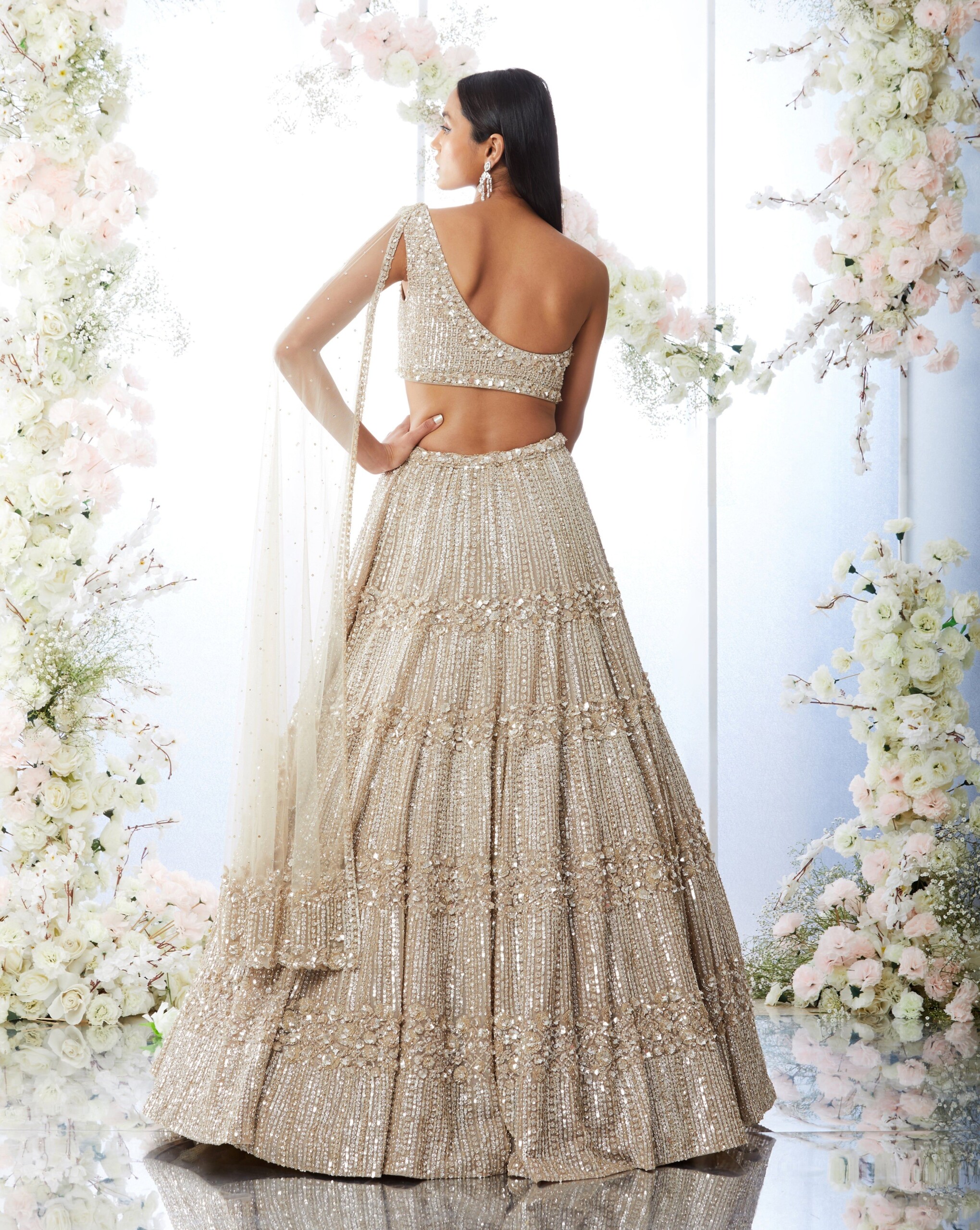 The One-Sleeved Crop Top Lehenga With Dupatta