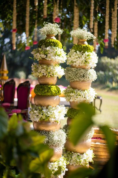 Floral Pots Wedding Stage Decoration at Home