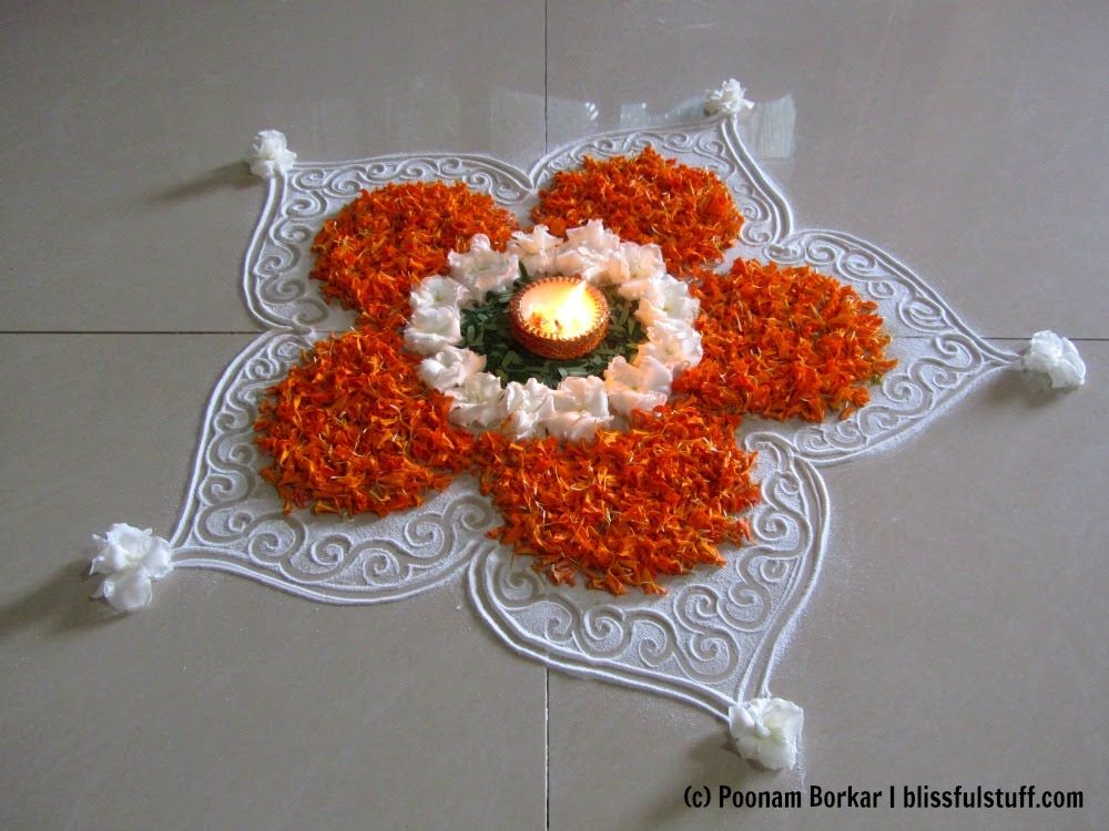 Floral and White Rangoli Design for Diwali