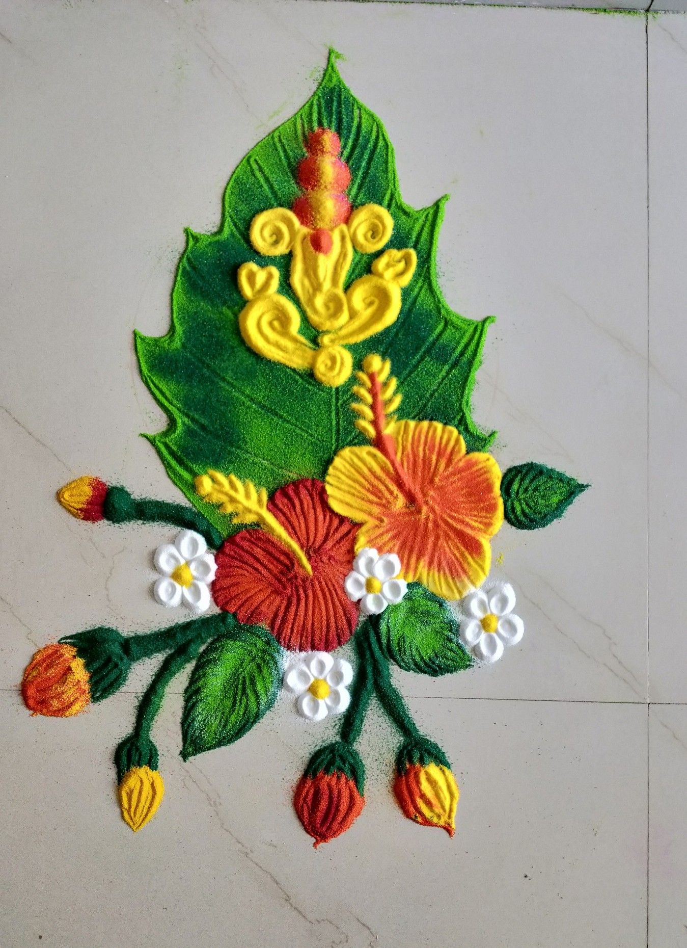 Ganesha on Leaf Unique Rangoli Designs