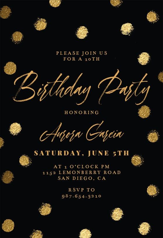 Golden Dots and Circles Birthday Invitation Card