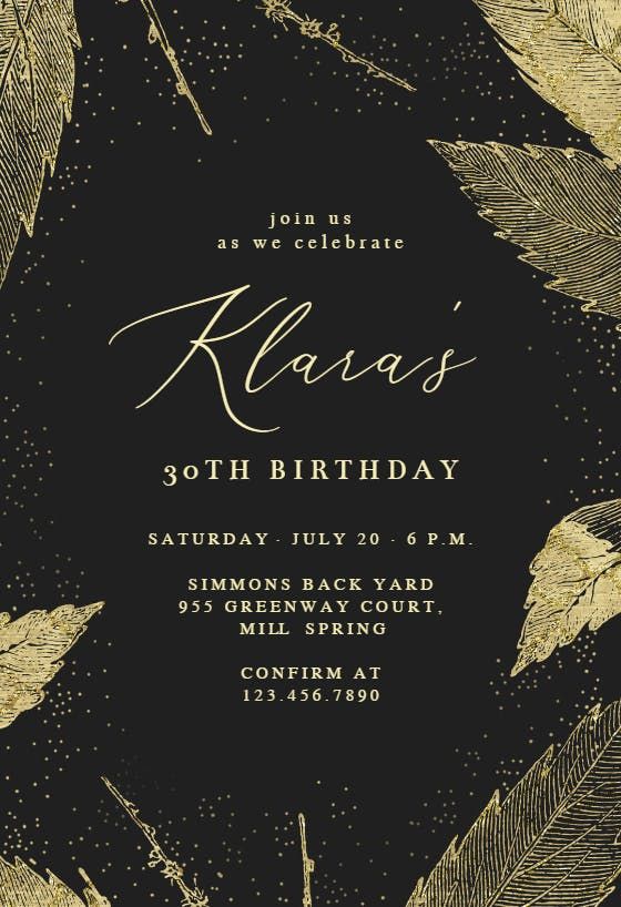 Golden Strokes Birthday Invitation Card