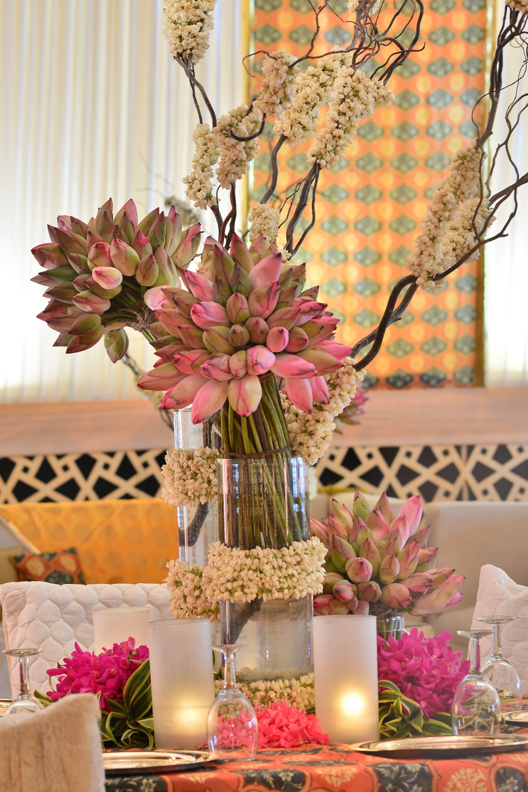 Lotus Bud Arrangements Wedding Stage Decoration at Home