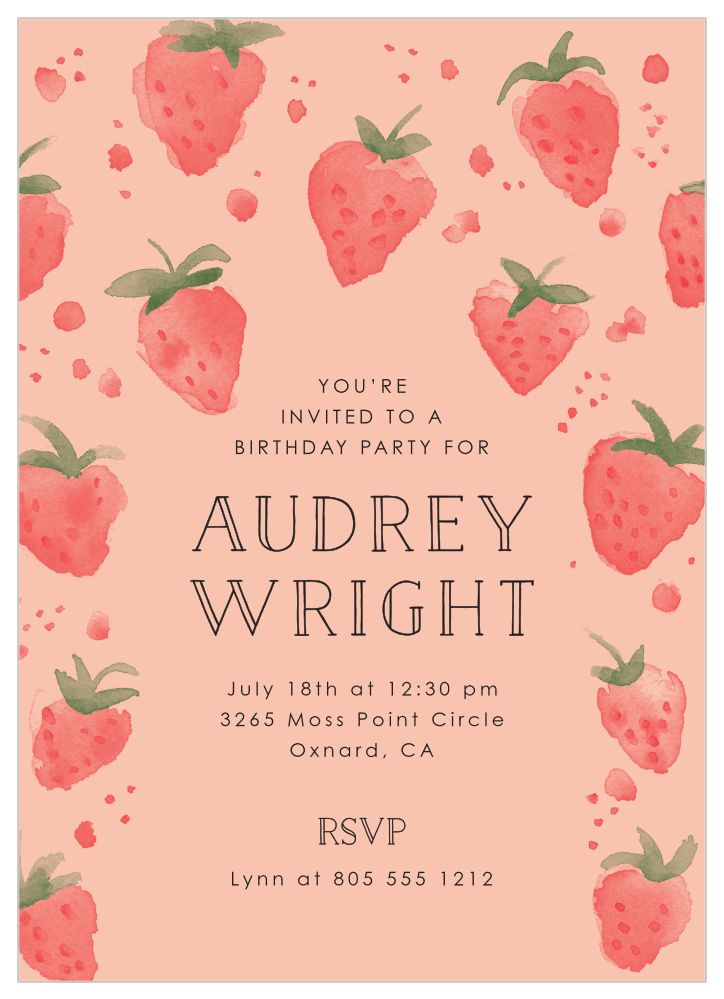 Strawberry Birthday Invitation Card