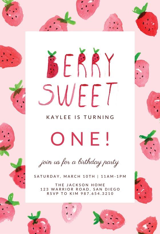 Strawberry Birthday Invitation Card