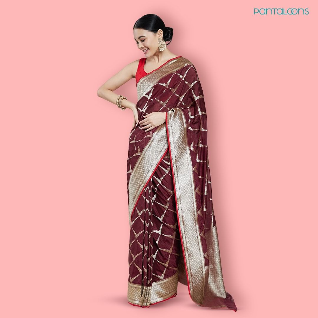 Marron Georgette Saree by Pantaloons