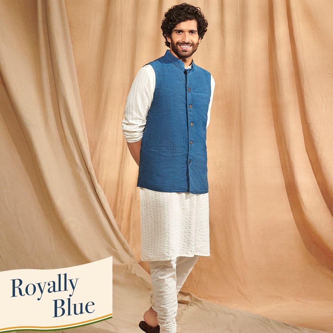 Navy Blue Kurta Jacket by Pantaloons