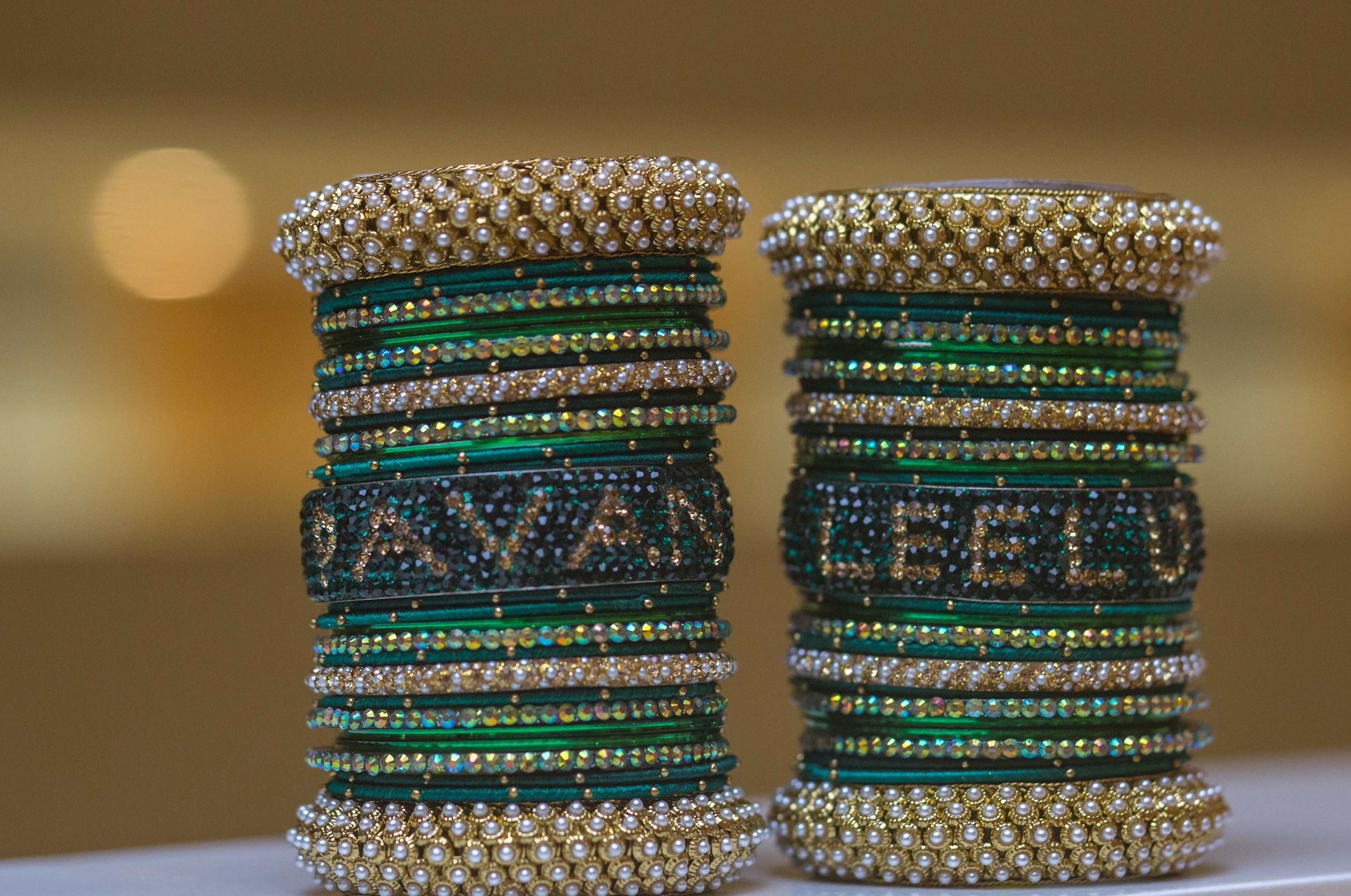 Green and Golden Bridal Bangles with Names