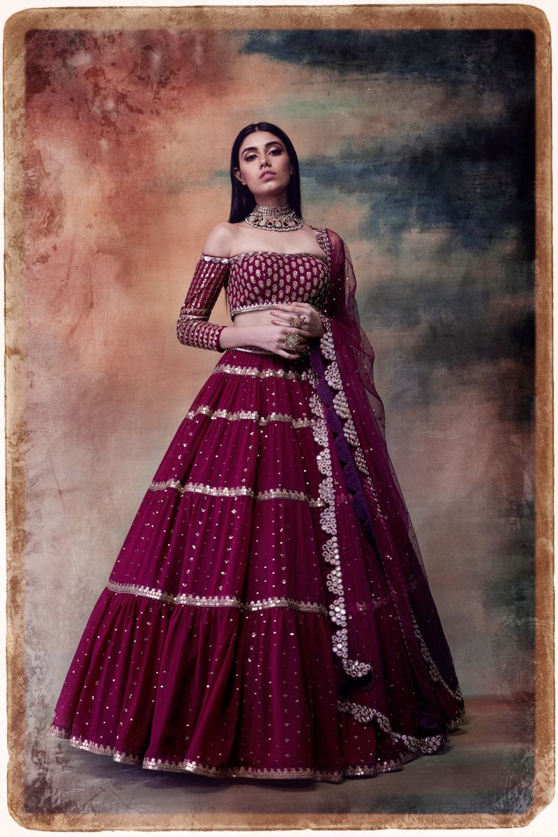 Crop Top Wine Royal Bridal Lehenga