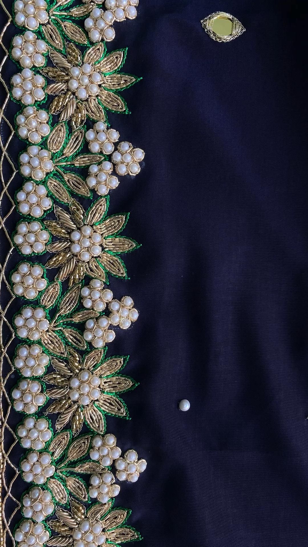 Leather and Pearl Wedding Machine Embroidery Blouse Designs