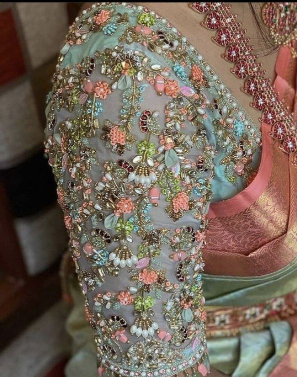 The 3-D Floral Embroidery Wedding Simple Attractive Blouse Design