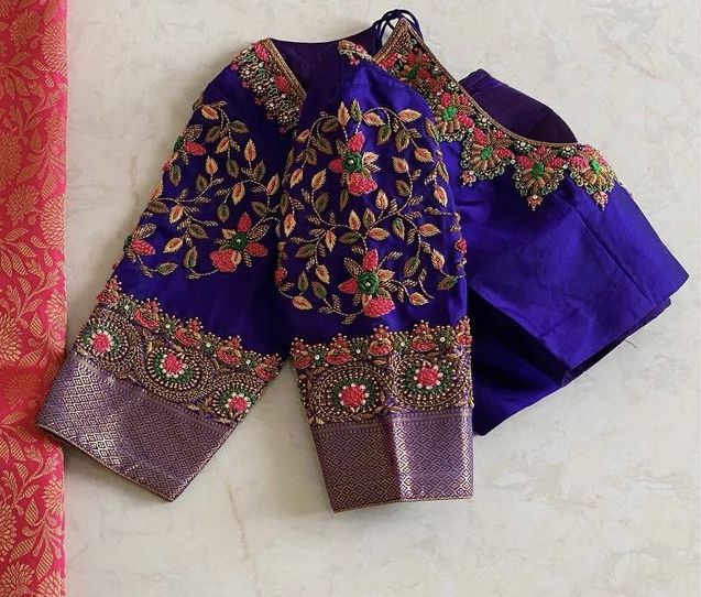 The Contrast Wedding Blouse Embroidery Designs Idea