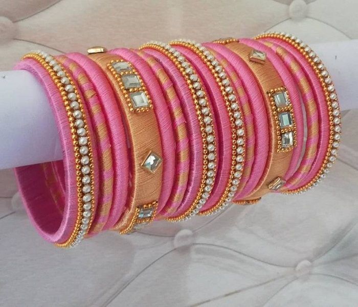 Baby Pink Bridal Silk Thread Bangles