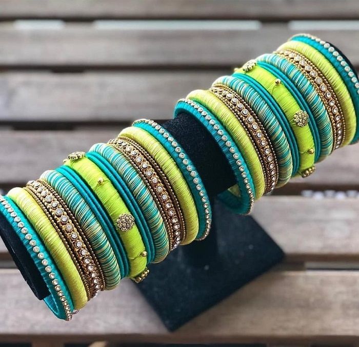 Blue & Green Bridal Silk Thread Bangles