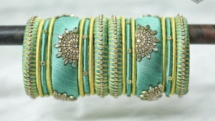 White Beadwork Bridal Silk Thread Bangles