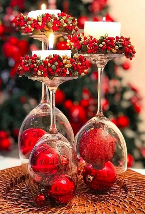 Wine Glass Candles Christmas Decorations