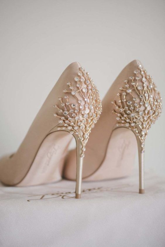 Crystal High Heels Nude Wedding Shoes