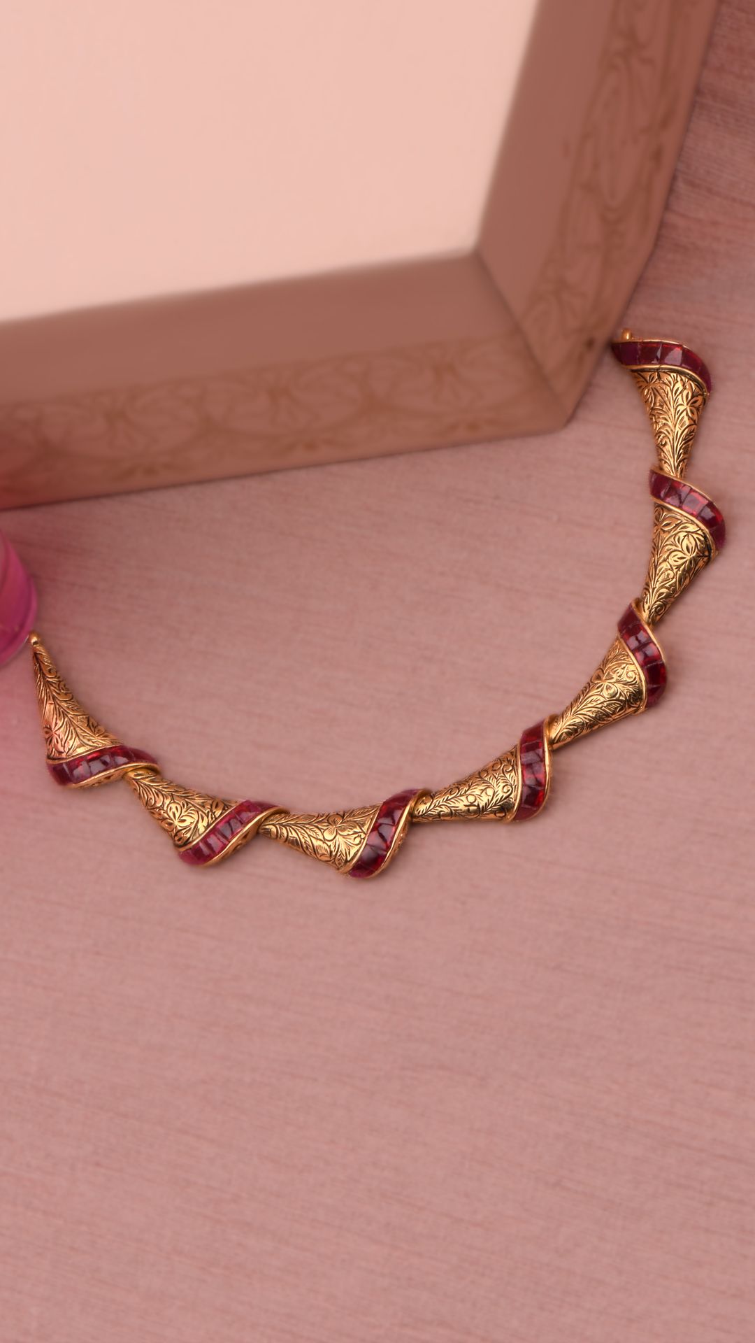 Red Mirror Gold Necklace with Bangle and Bracelets