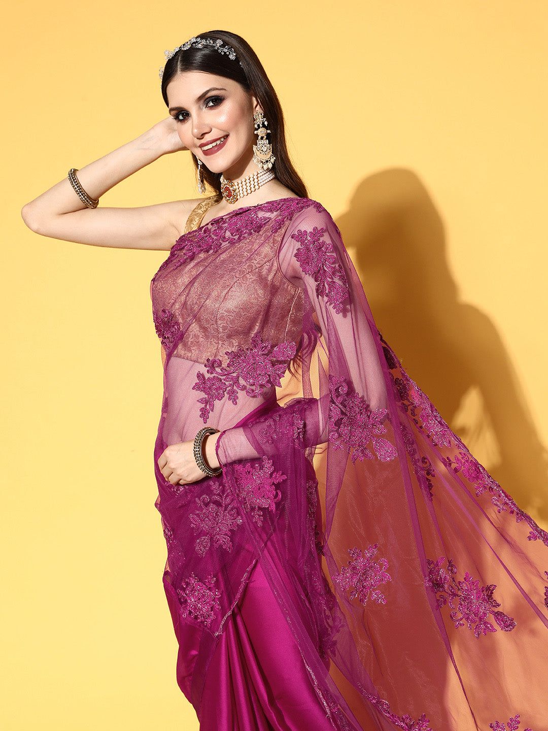 Embroidered Saree with Stone Work 