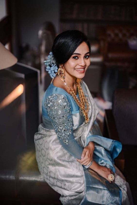 Fancy Saree with Net Blouse Design 