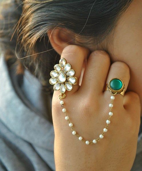 Green Emerald Encrusted Ring Bracelet
