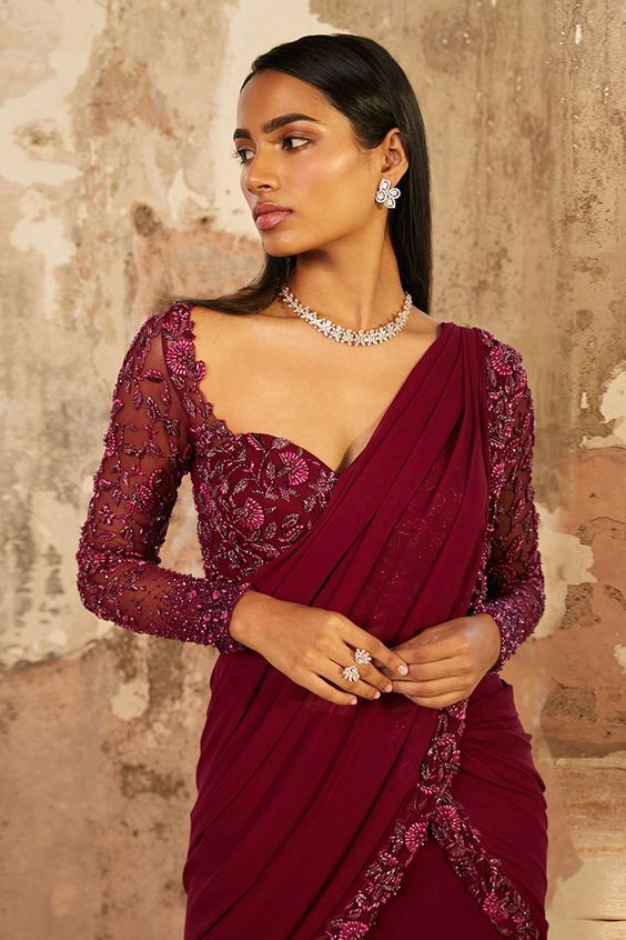 Net Sari in Lehenga Choli Style 