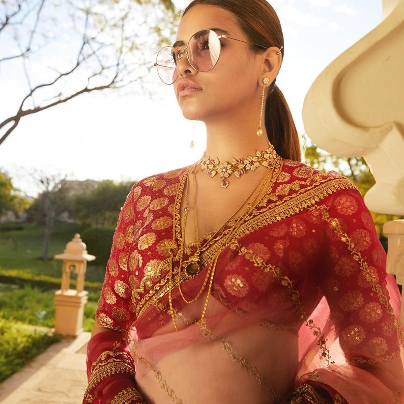 Red Net Saree for Wedding 