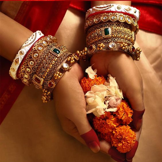 White Bangle and Red Pola Ring for Women: