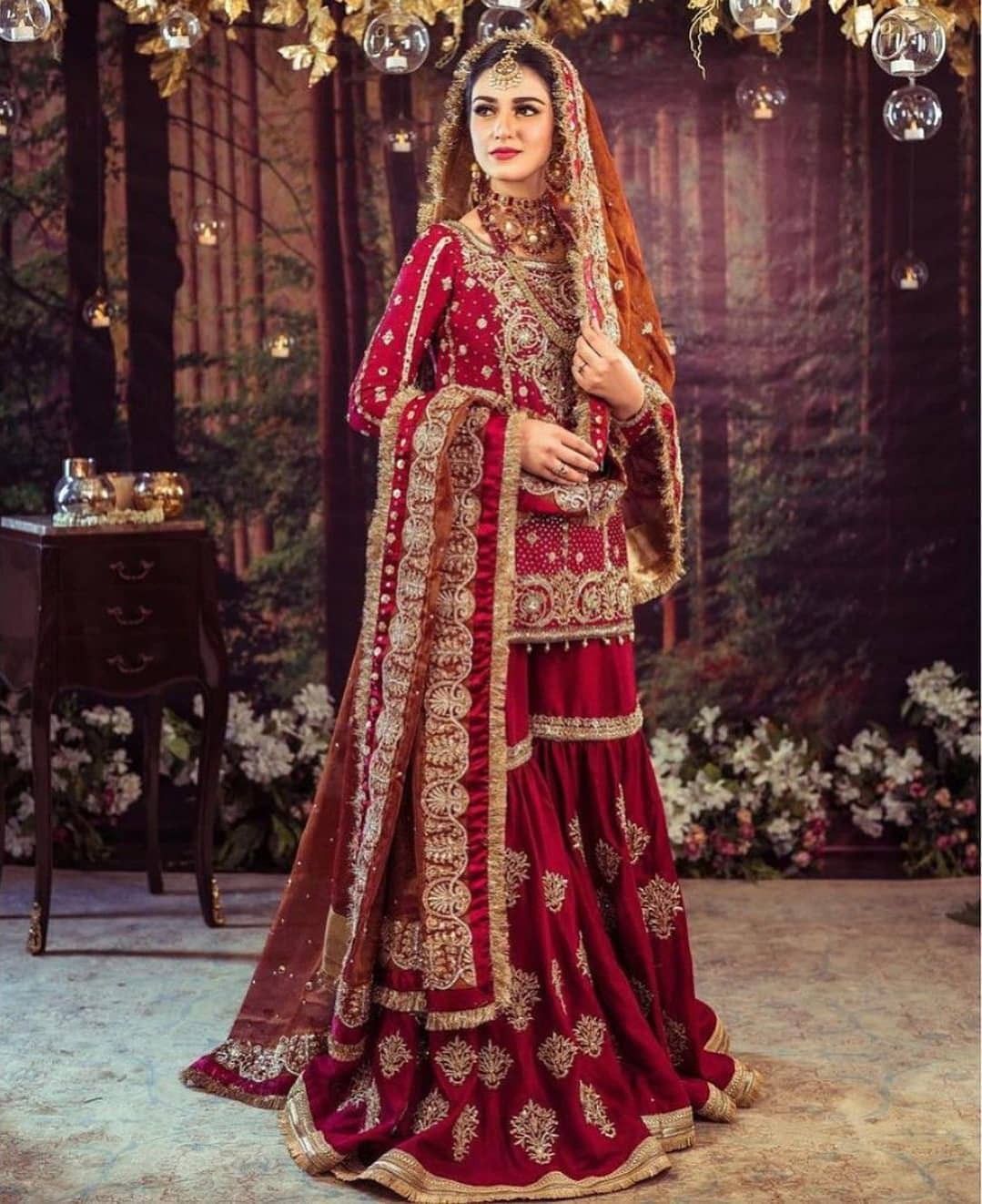 Red Zari Bridal Kamkhwab Gharara