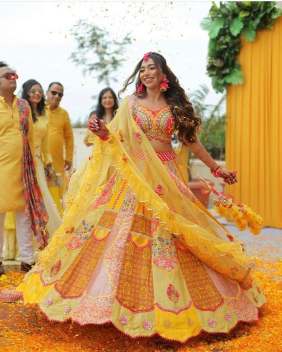 Yellow Lehenga Choli with Net Dupatta Fabric 